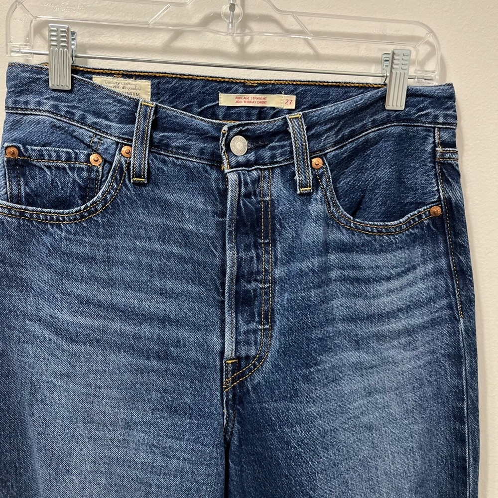 Levi's High Rise Straight Leg Jeans - Dark Blue Wash - Picture 4 of 16